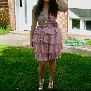 Strapless pink cotton and silk mini dress